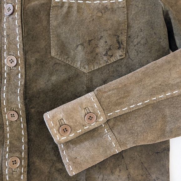 90s VTG Brown Leather Button Up Shirt - Picture 9 of 13